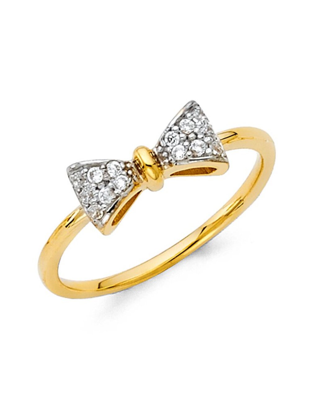 New 14k Yellow gold CZ Bow Promise Ring